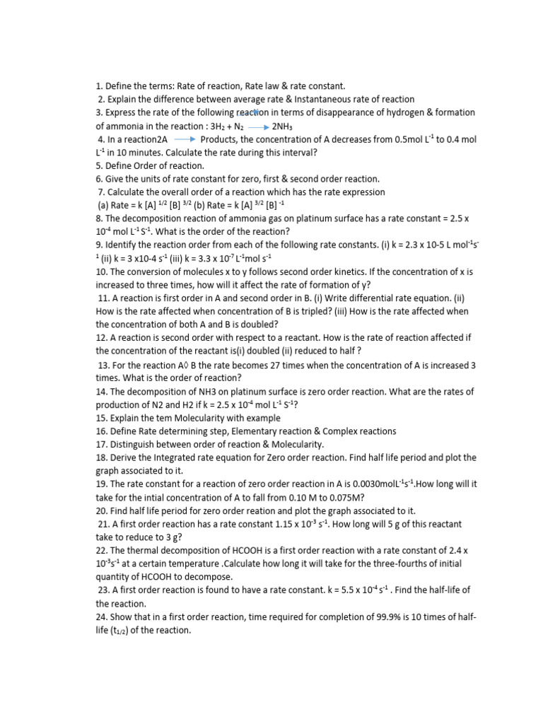 Chemistry Rate of Reaction Worksheet | PDF | Reaction Rate | Reaction ...