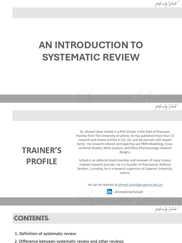 Systematic Review Guide by Dr. Sohaib | PDF | Systematic Review | Inquiry