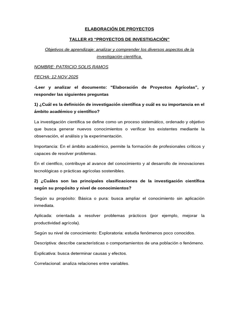 Proyectos Taller #5 Elaboración de Proyectos Agrícolas (1) | PDF ...