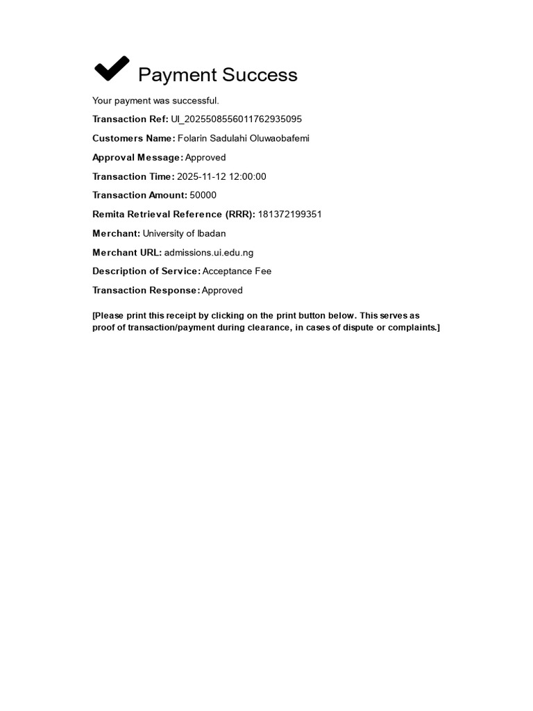 Payment Confirmation for Acceptance Fee | PDF