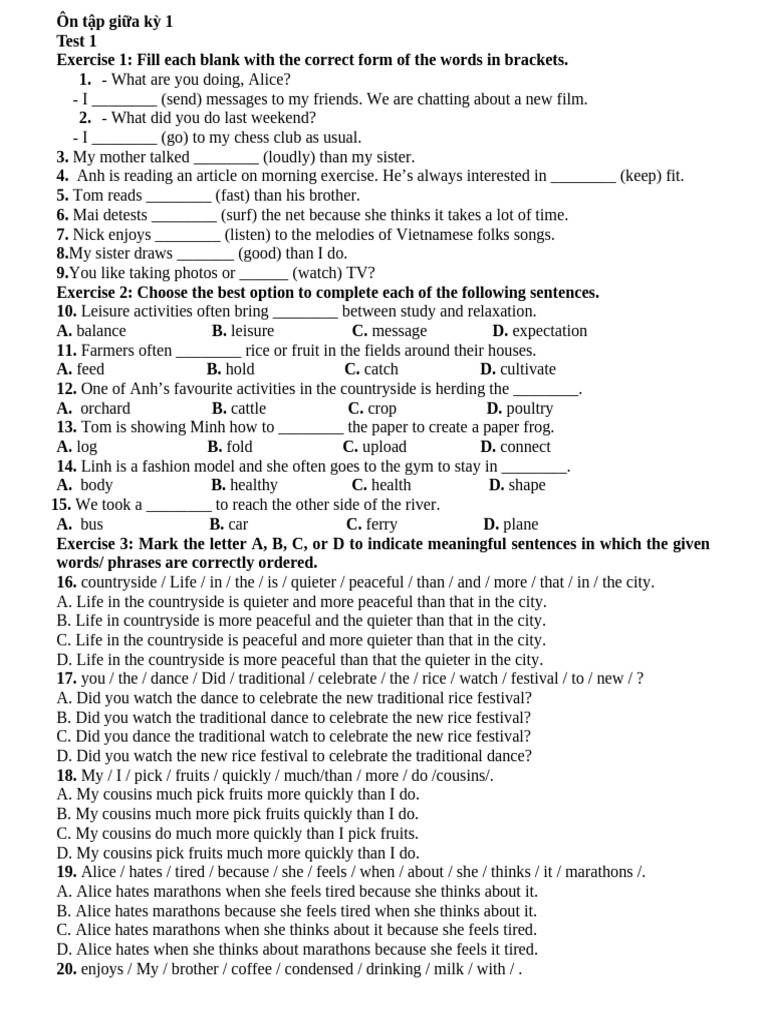 Midterm Review Exercises for English | PDF