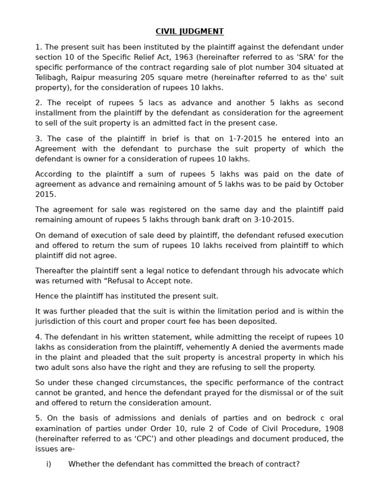 Civil Judgment on Property Sale Dispute | PDF | Lawsuit | Burden Of ...