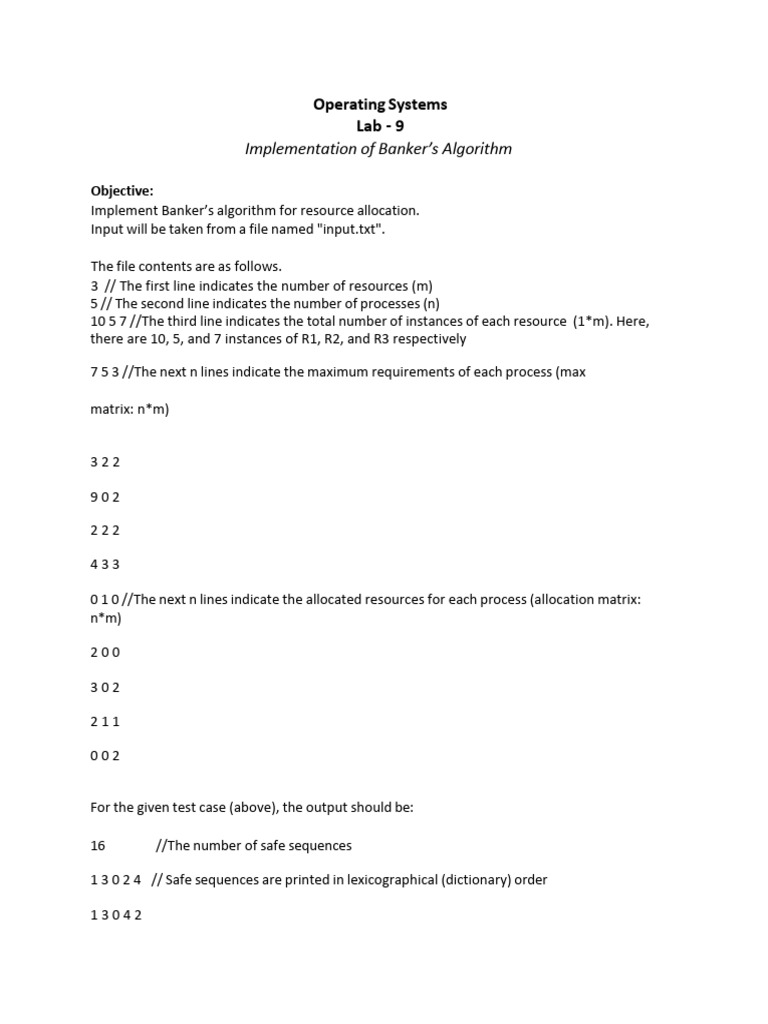 Banker's Algorithm Implementation Guide | PDF