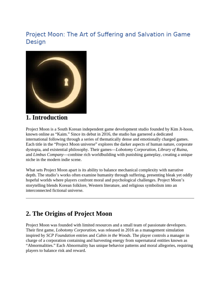 Project Moon: Indie Game Philosophy Unveiled | PDF