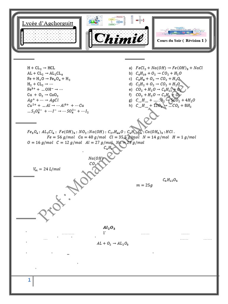 Exercices de Chimie : Équilibrage et Calculs | PDF | Concentration ...