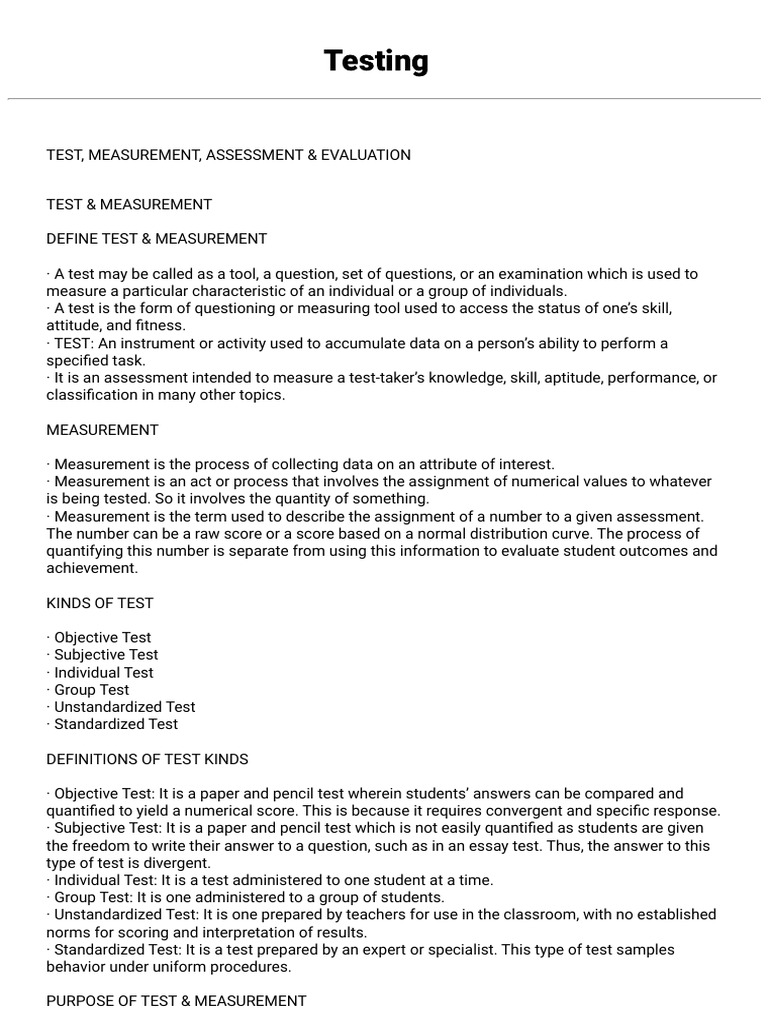 Test Measurement and Assessment Guide | PDF | Educational Assessment ...