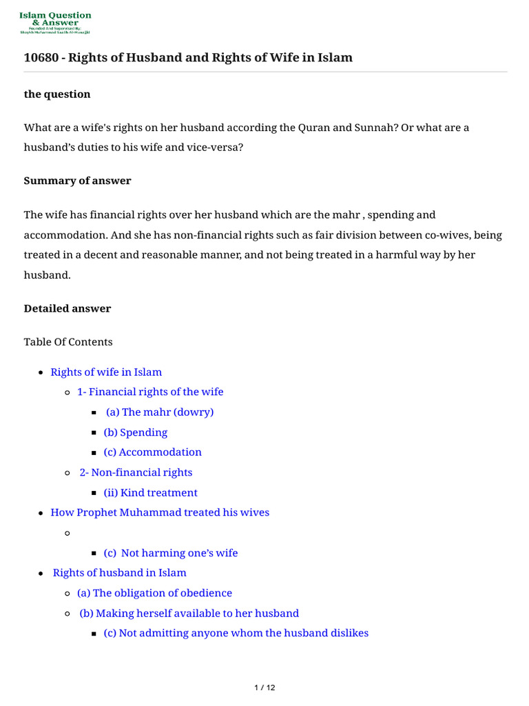 Rights of Husband and Rights of Wife in Islam | PDF | Muhammad | God In ...
