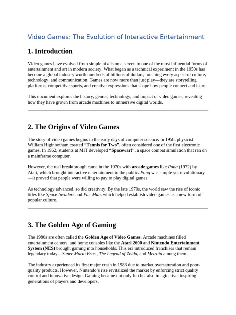 Evolution of Video Games Explained | PDF | Video Games | Electronic ...