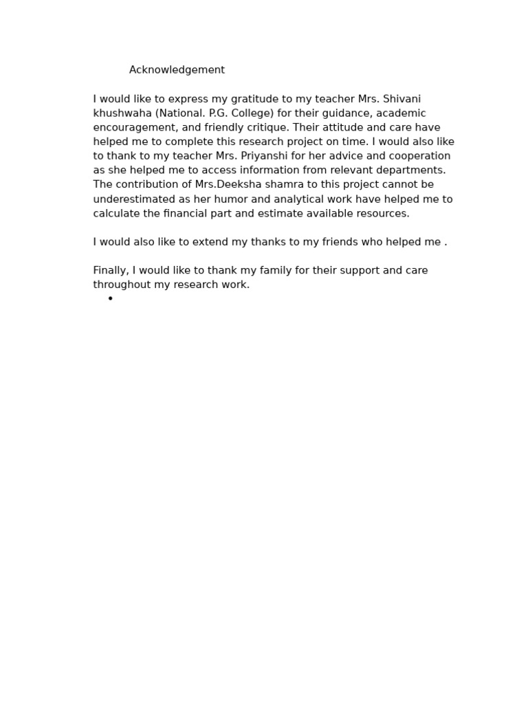 Acknowledgements for Research Project | PDF