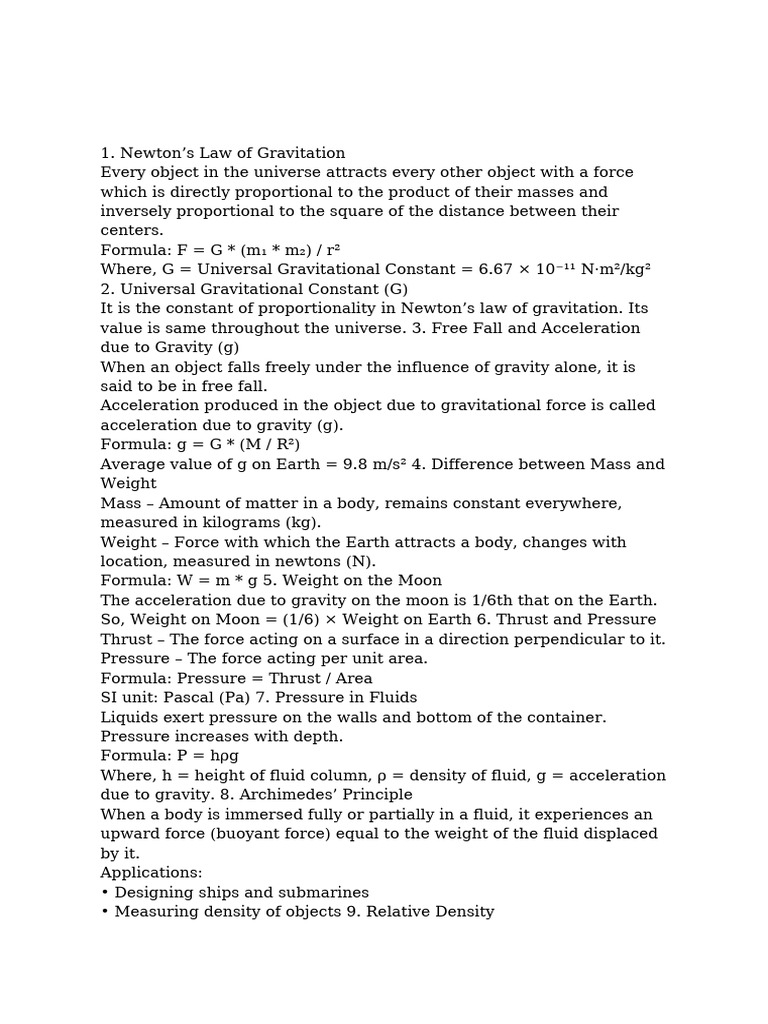 Class 9 Science: Gravitation Concepts | PDF