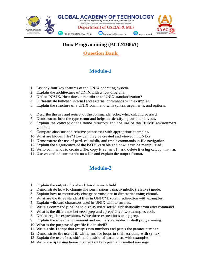 Comprehensive UNIX Programming Question Bank | PDF