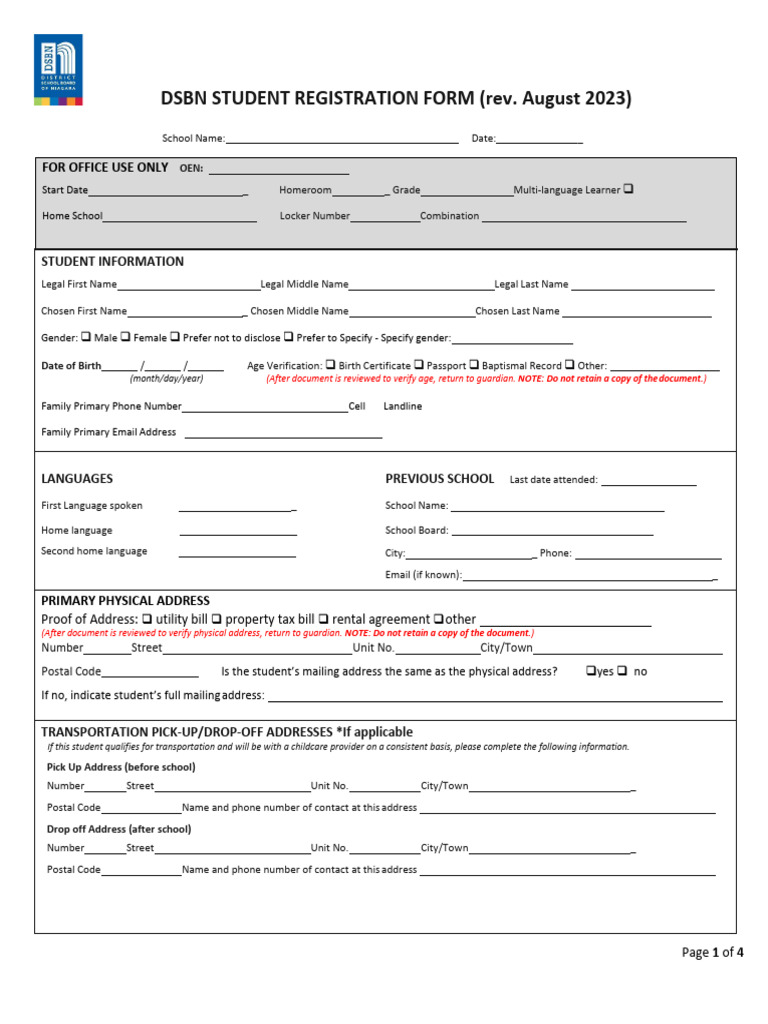 DSBN Student Registration Form 2023 | PDF | Birth Certificate | Freedom ...