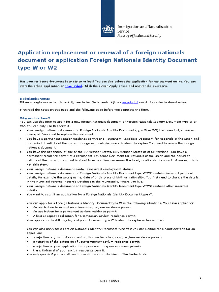 Application replacement or renewal of a foreign nationals | PDF ...