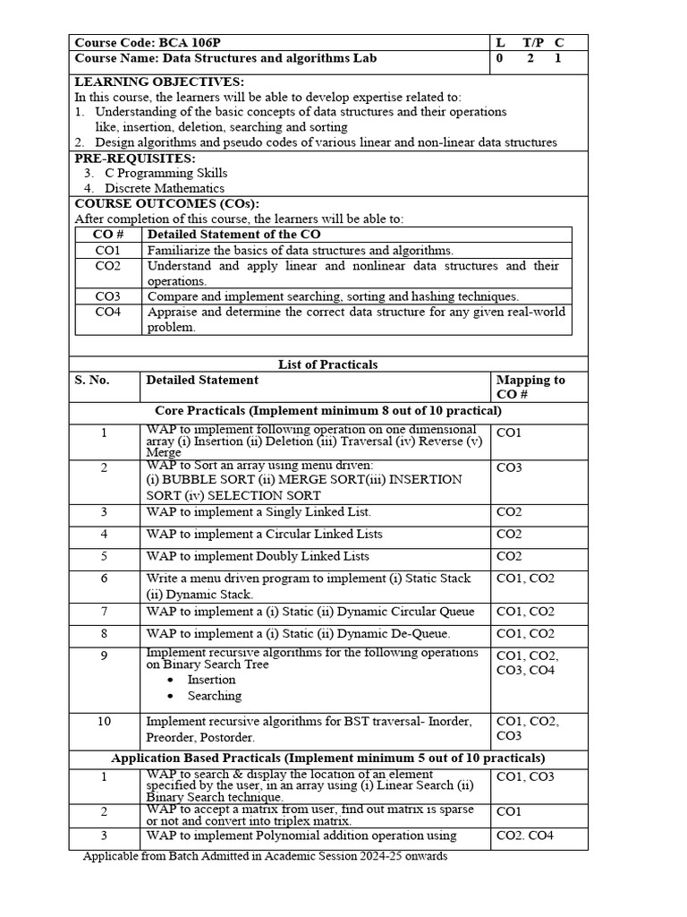 BCA 106P Data Structures Lab Guide | PDF | Applied Mathematics ...