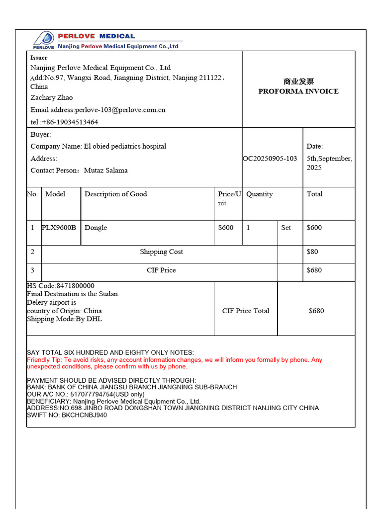 Proforma Invoice for Medical Equipment | PDF