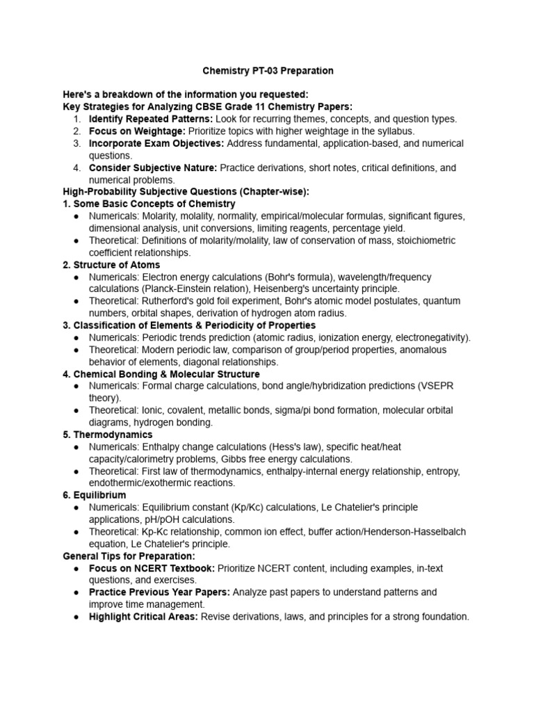 CBSE Grade 11 Chemistry Exam Prep Guide | PDF | Chemical Bond | Chemistry