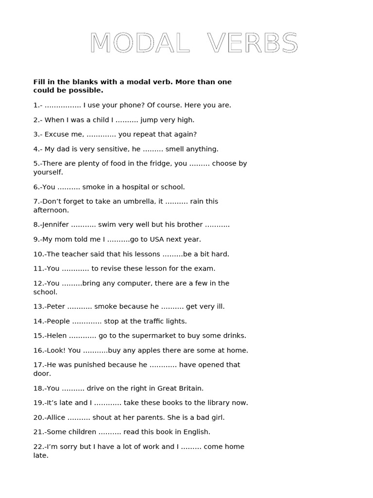 Modal Verbs Fill-in-the-Blank Exercise | PDF