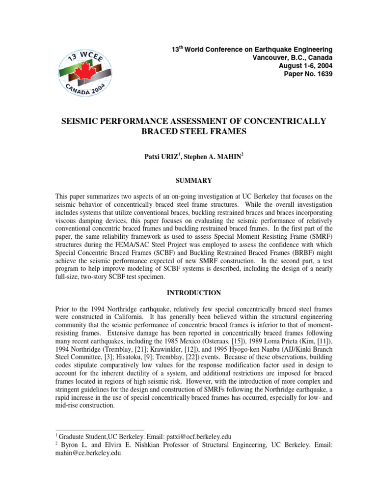 Seismic Assessment of Braced Steel Frames | PDF | Buckling ...