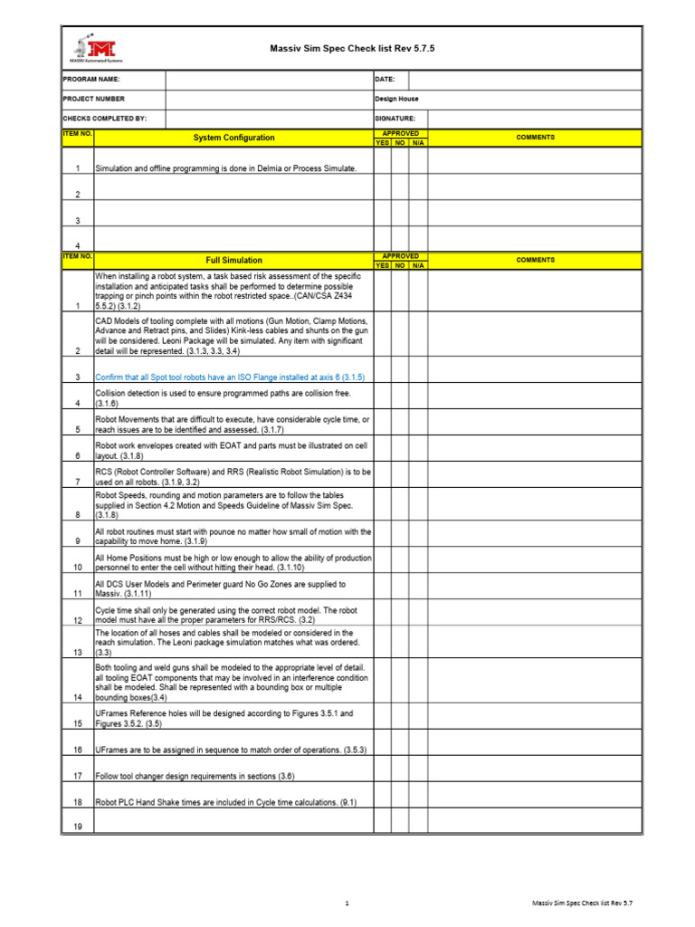 Massiv Sim Spec Check List Rev 5.7.5 | PDF | Welding | Construction