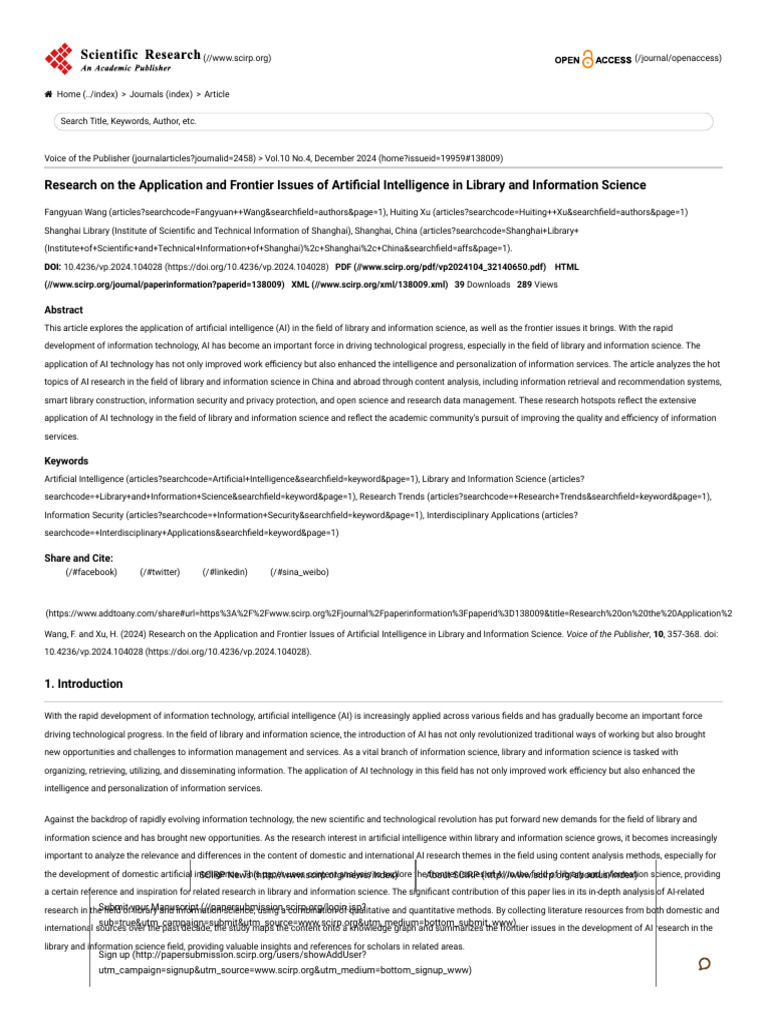 Research On The Application and Frontier Issues of Artificial ...