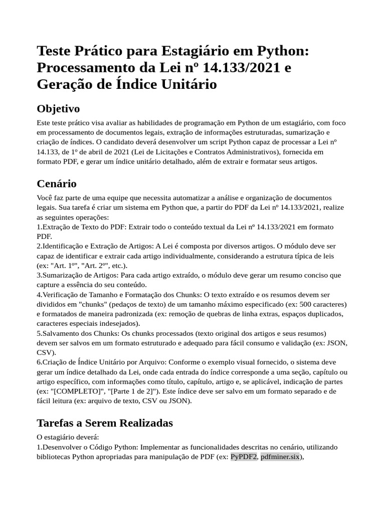 Teste Python: Processamento da Lei 14.133 | PDF | Python (linguagem de ...