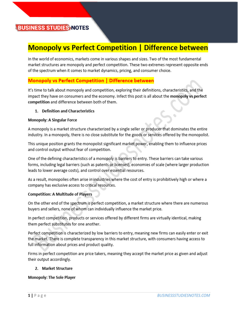 Monopoly vs Perfect Competition Explained | PDF | Monopoly | Profit ...
