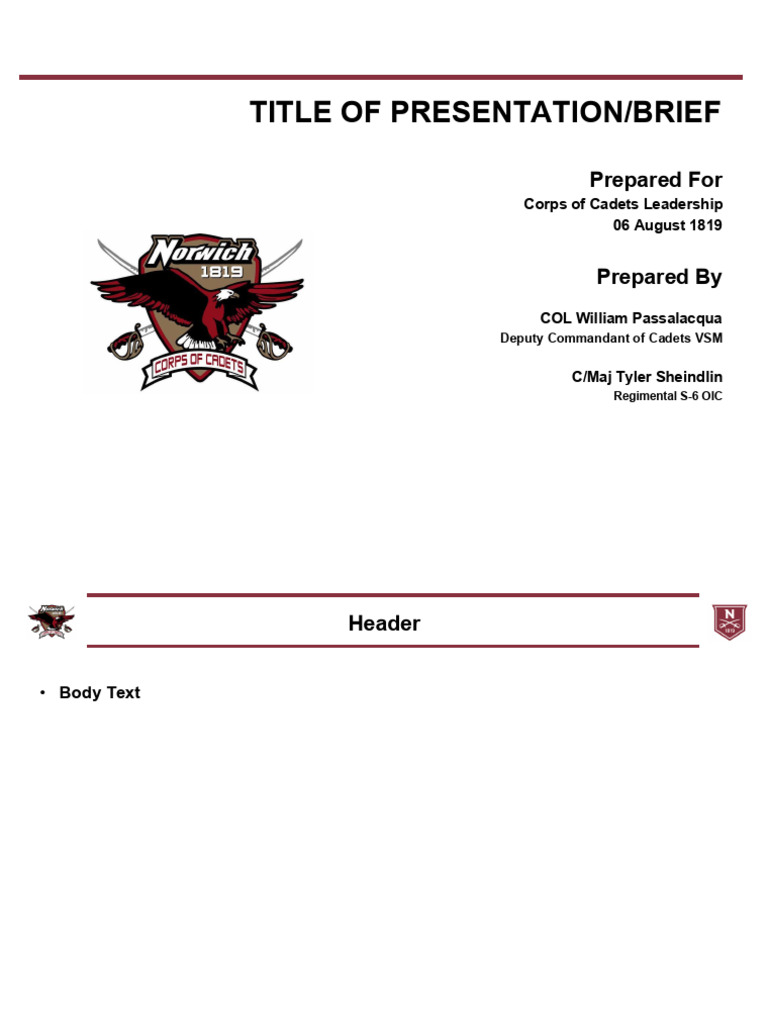 Corps of Cadets Leadership Briefing | PDF