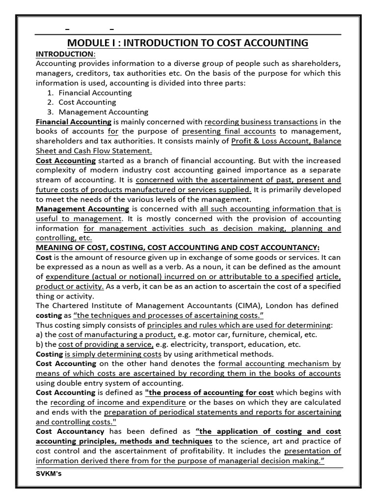 Cost Accounting Overview for BBA Students | PDF | Cost Accounting ...