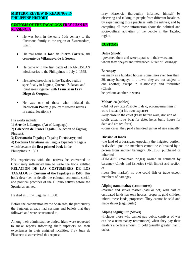 Customs of the Tagalogs Overview | PDF | Philippines | Spanish East Indies