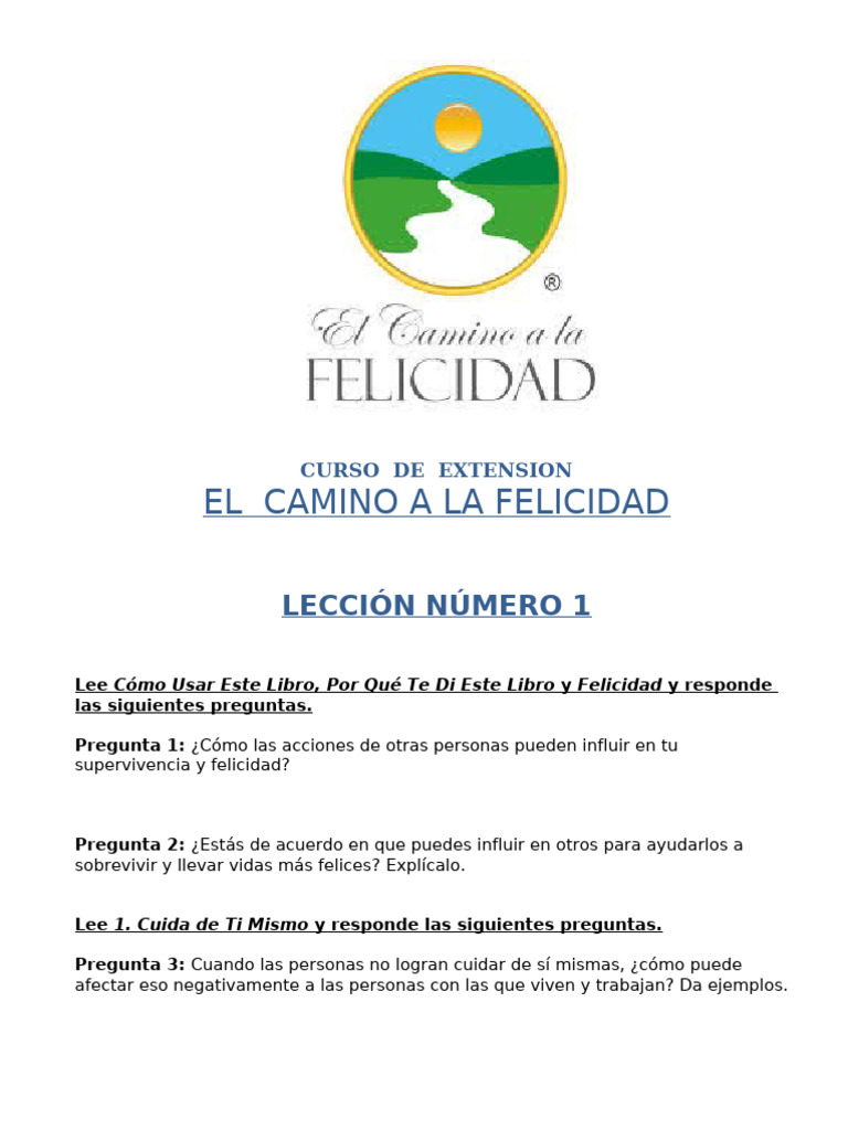 Camino A La Felicidad Curso Por Extension | PDF | Felicidad | Virtud