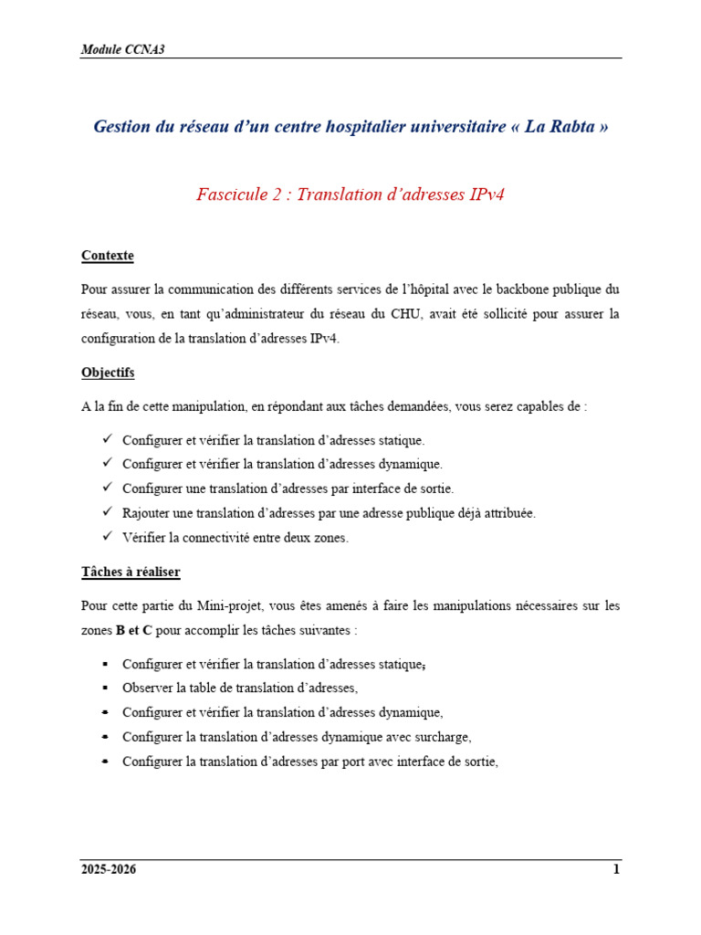 Configuration du NAT pour CHU La Rabta | PDF | Adresse IP | Standards ...