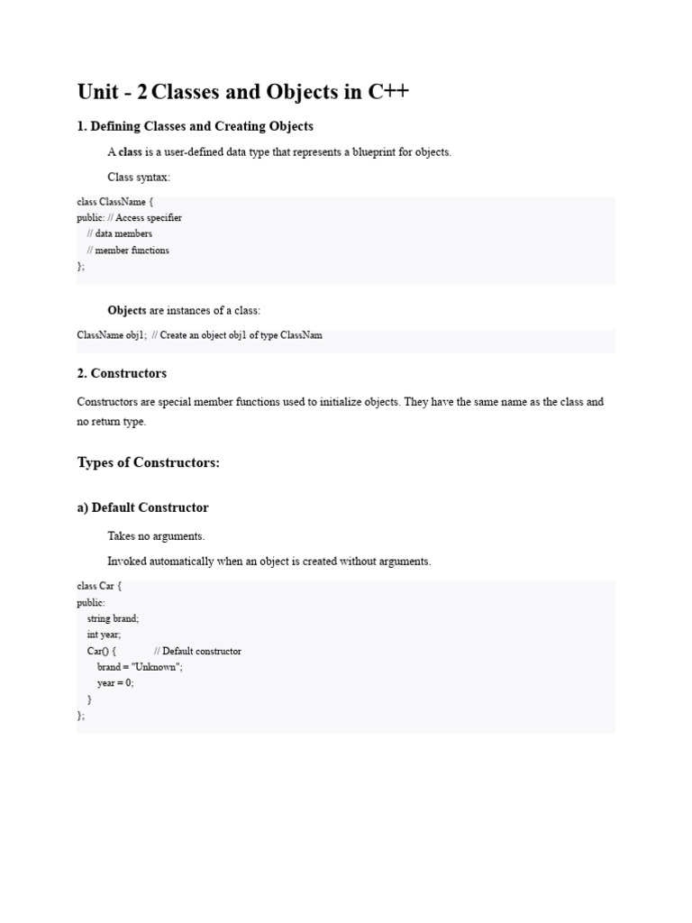 Unit 2 OOPS | PDF | Constructor (Object Oriented Programming) | Programming