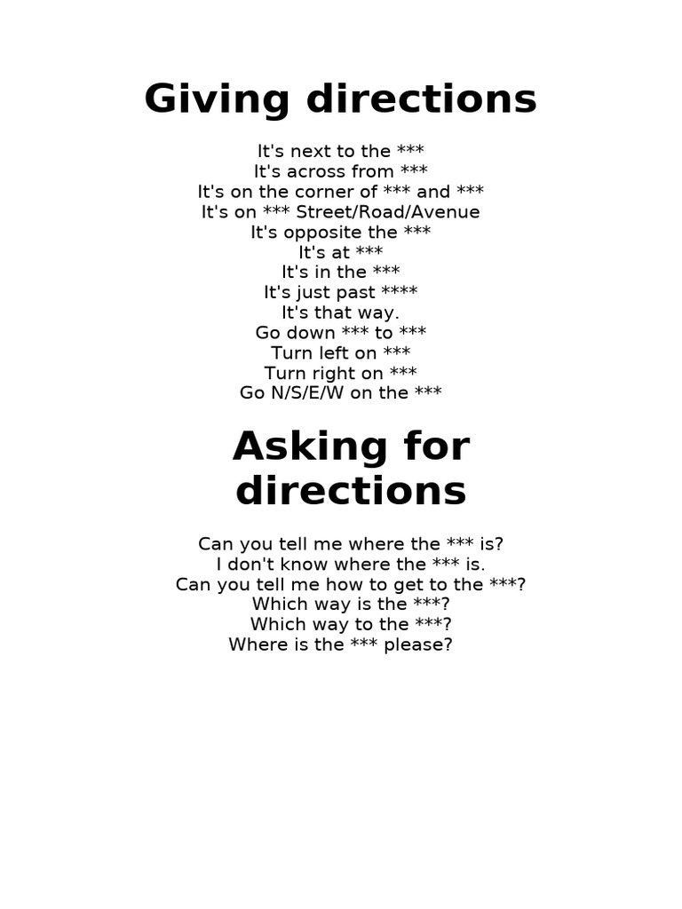 Essential Phrases for Giving Directions | PDF