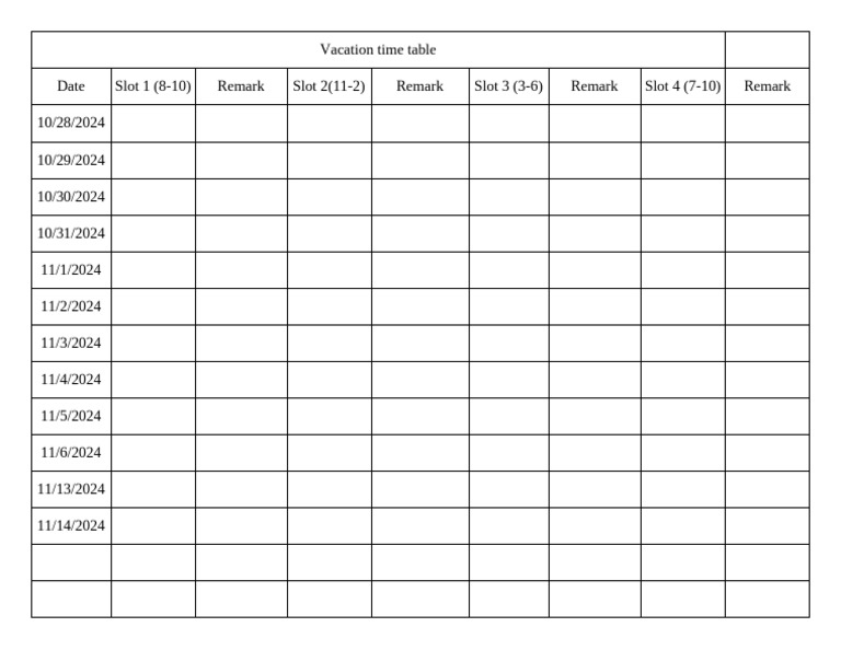 2024 Vacation Time Table | PDF