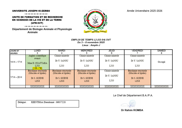 Emploi du temps L2 SVT - Nov 2025 | PDF | Science de la nature ...