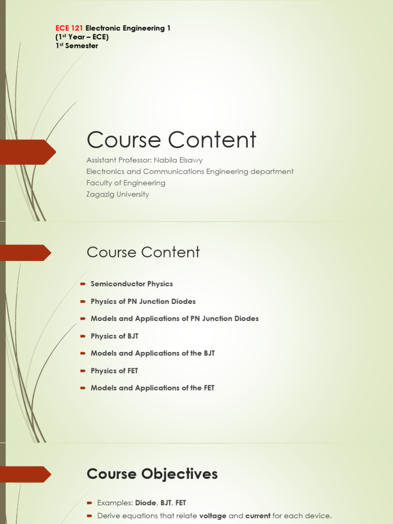 ECE 121 Electronic Engineering Course Content | PDF