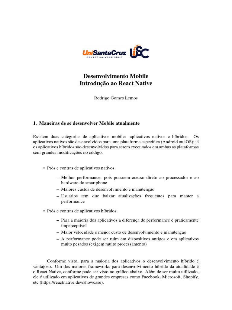 Desenvolvimento de Apps com React Native | PDF | Aplicativo para ...