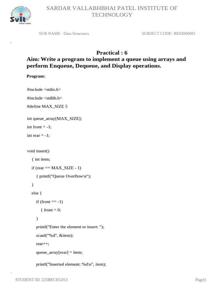 prac-6 | PDF | Queue (Abstract Data Type) | Computer Programming