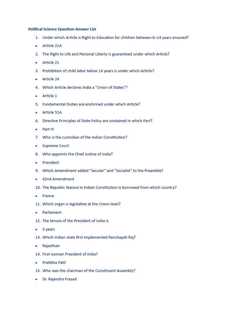 Indian Constitution Key Articles and Concepts | PDF | Presidents Of The ...