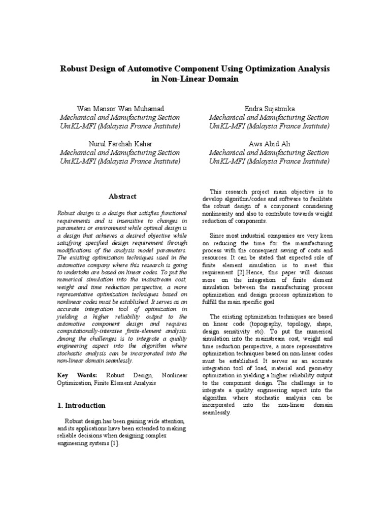 Nonlinear Optimization for Robust Design | PDF | Mathematical ...