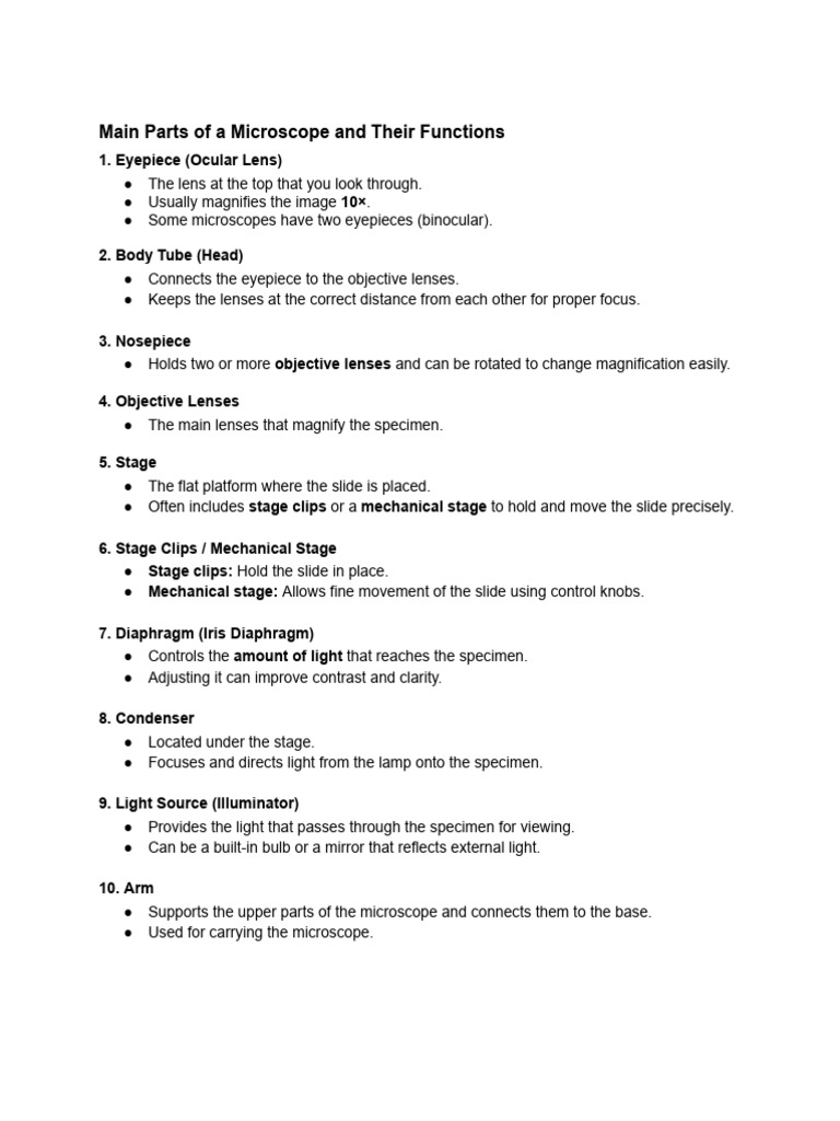 Parts of A Microscope | PDF