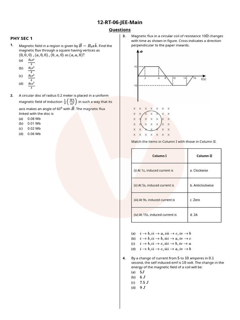 JEE Main Physics & Chemistry Questions | PDF | Inductor ...