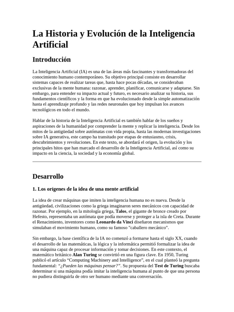 La Historia de La Ia y Su Evolucion | PDF | Inteligencia artificial ...