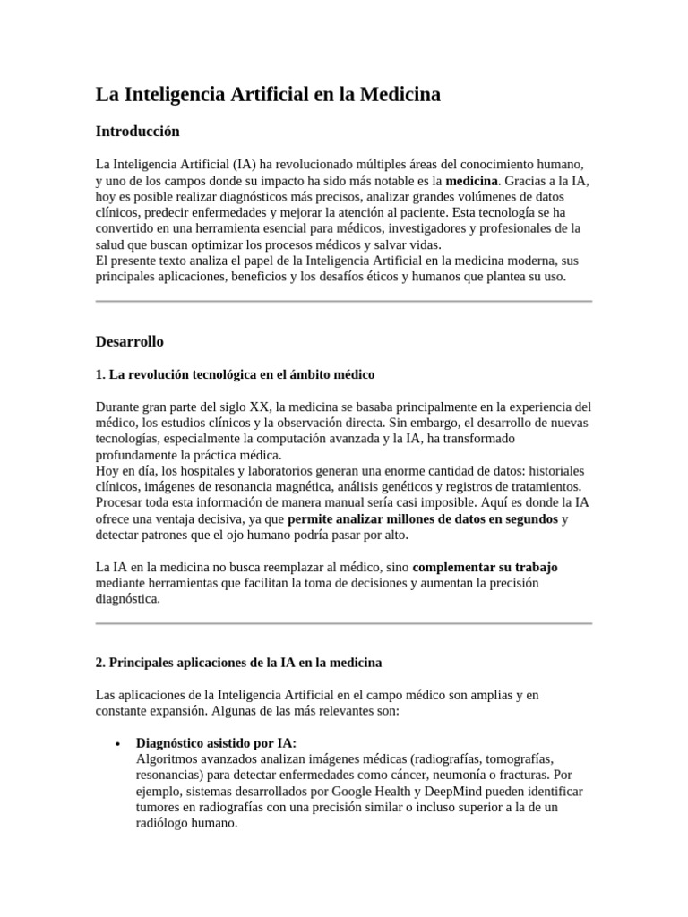 IA en Medicina: Innovaciones y Desafíos | PDF | Inteligencia artificial ...