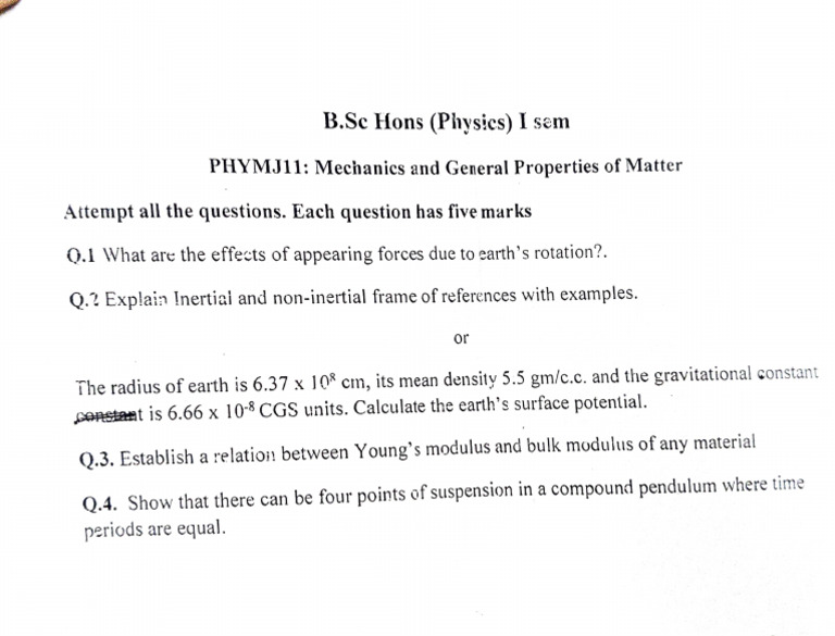 Sem 1 Physics Mid Sem | PDF