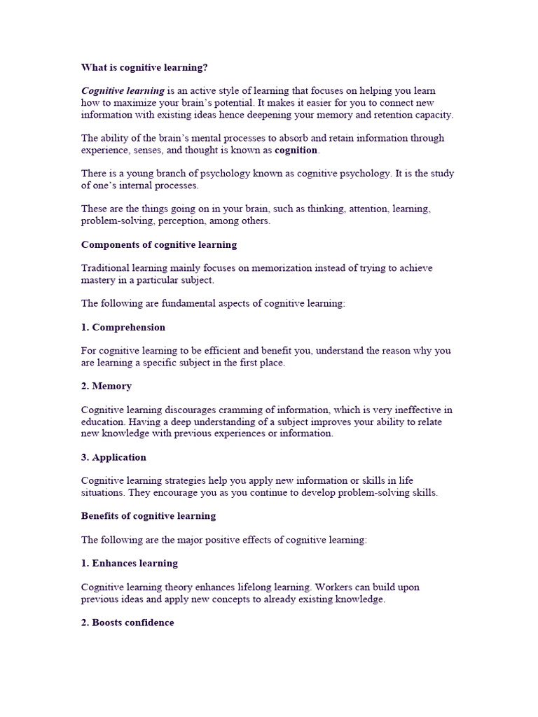 Understanding Cognitive Learning Concepts | PDF | Learning | Cognition