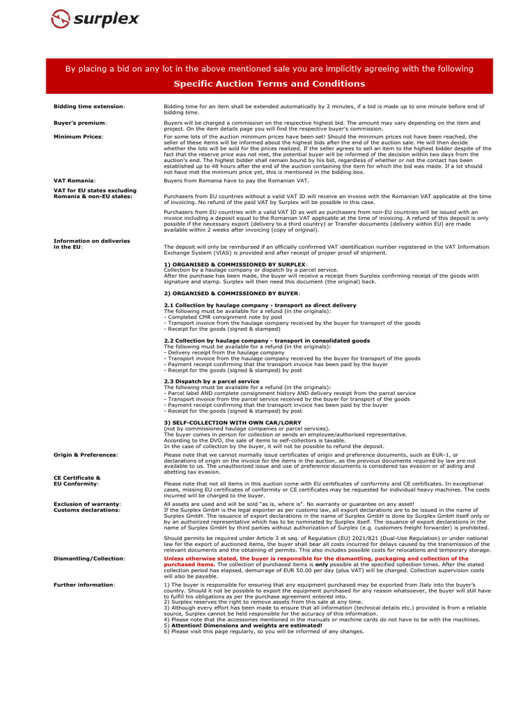 Auction Terms and Conditions Explained | PDF | Auction | Receipt