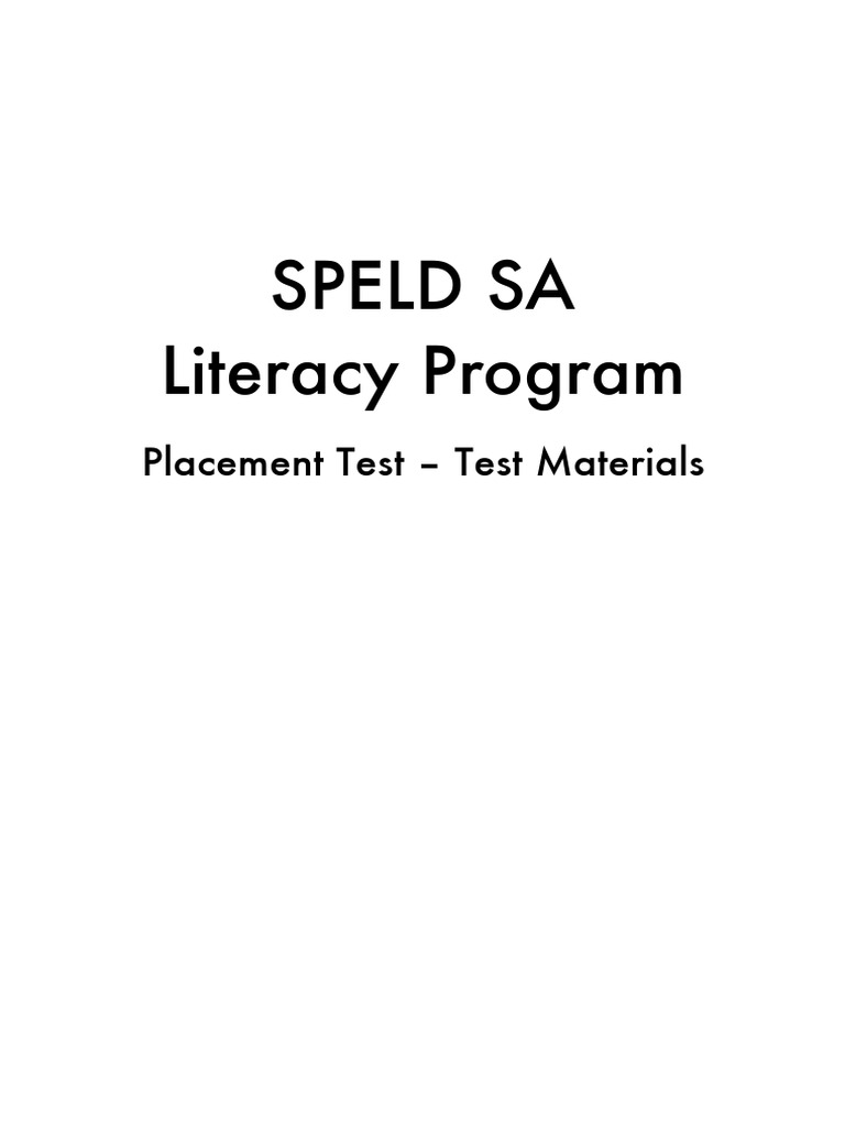 Literacy Program Placement Test Materials | PDF