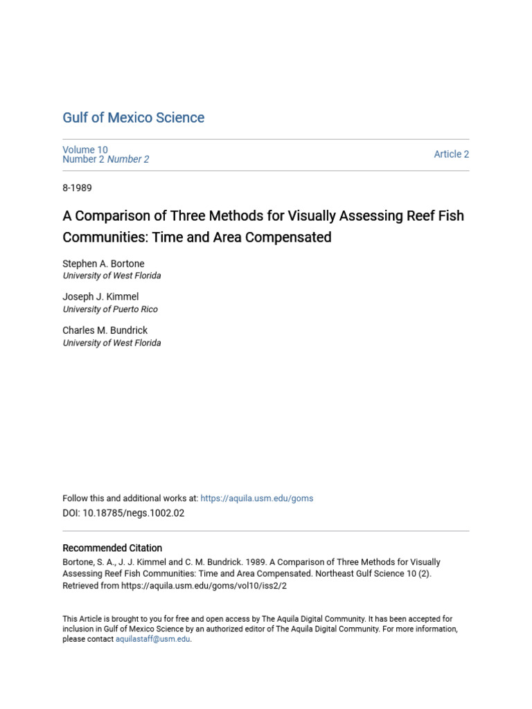 A Comparison of Three Methods For Visually Assessing Reef Fish ...
