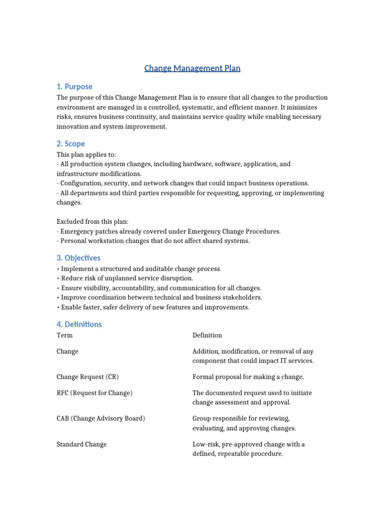 Change Management Plan Overview | PDF | Change Management | Risk